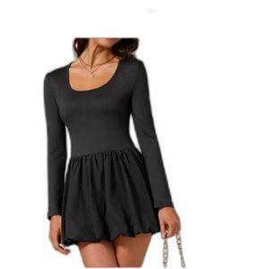 Women's Mini Scoop Neck Long Sleeves Bubble Mini Dress Size XXL